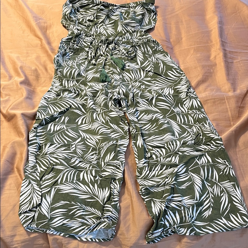 Forever 21 Olive Leaf Print Jumpsuit